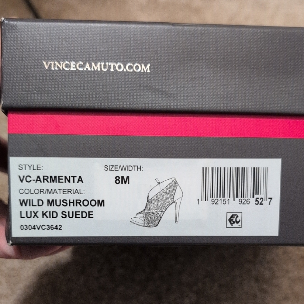 Vince Camuto Taupe Woven Peep-Toe Heels - Picture 2 of 7